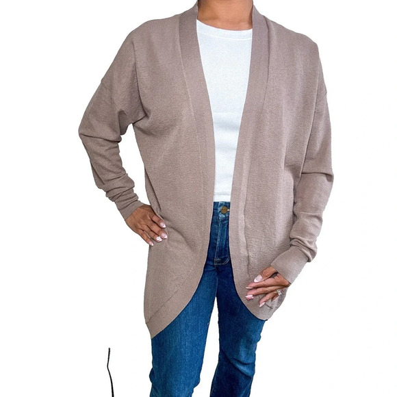Aritzia Babaton Lucida Open Front Cardigan Long Sweater XS Brown Lightweight - Picture 1 of 10